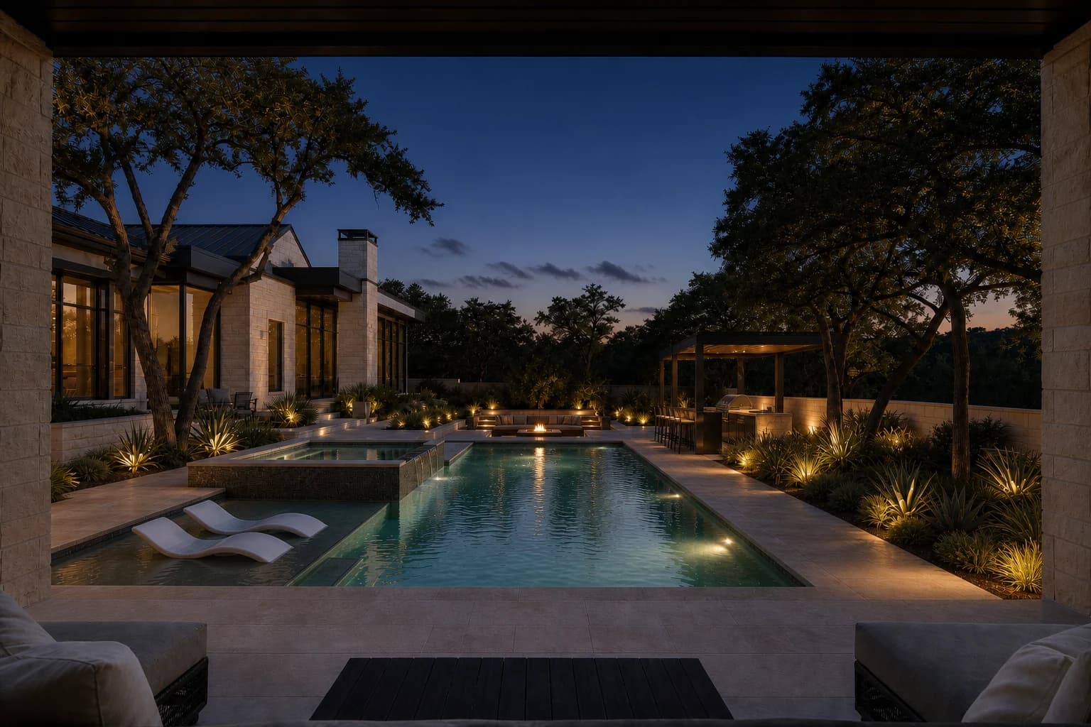 Modern estate · blue hour